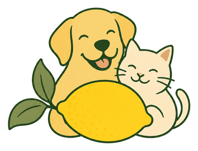 Lemon Petcare — dog, cat, and lemon illustration